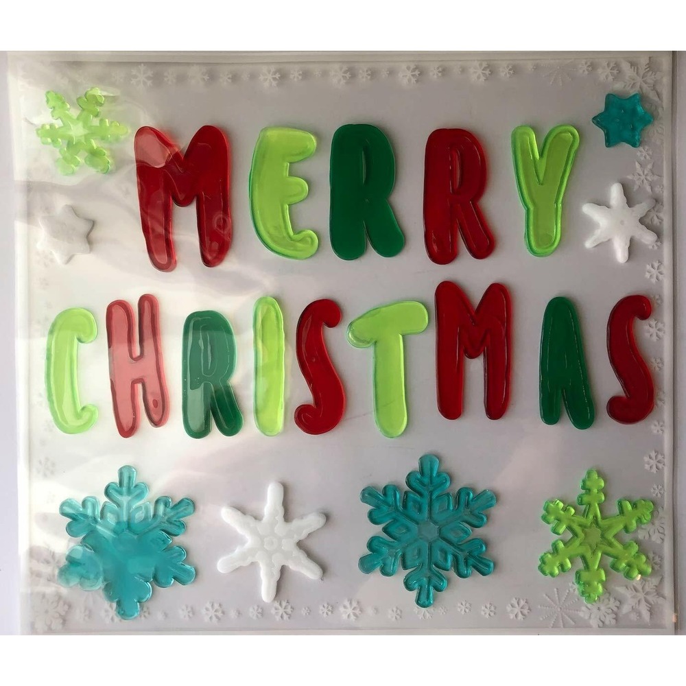 NEW MERRY CHRISTMAS Winter window sticker Gel Clings 22 pcs Decoration Snowflake
